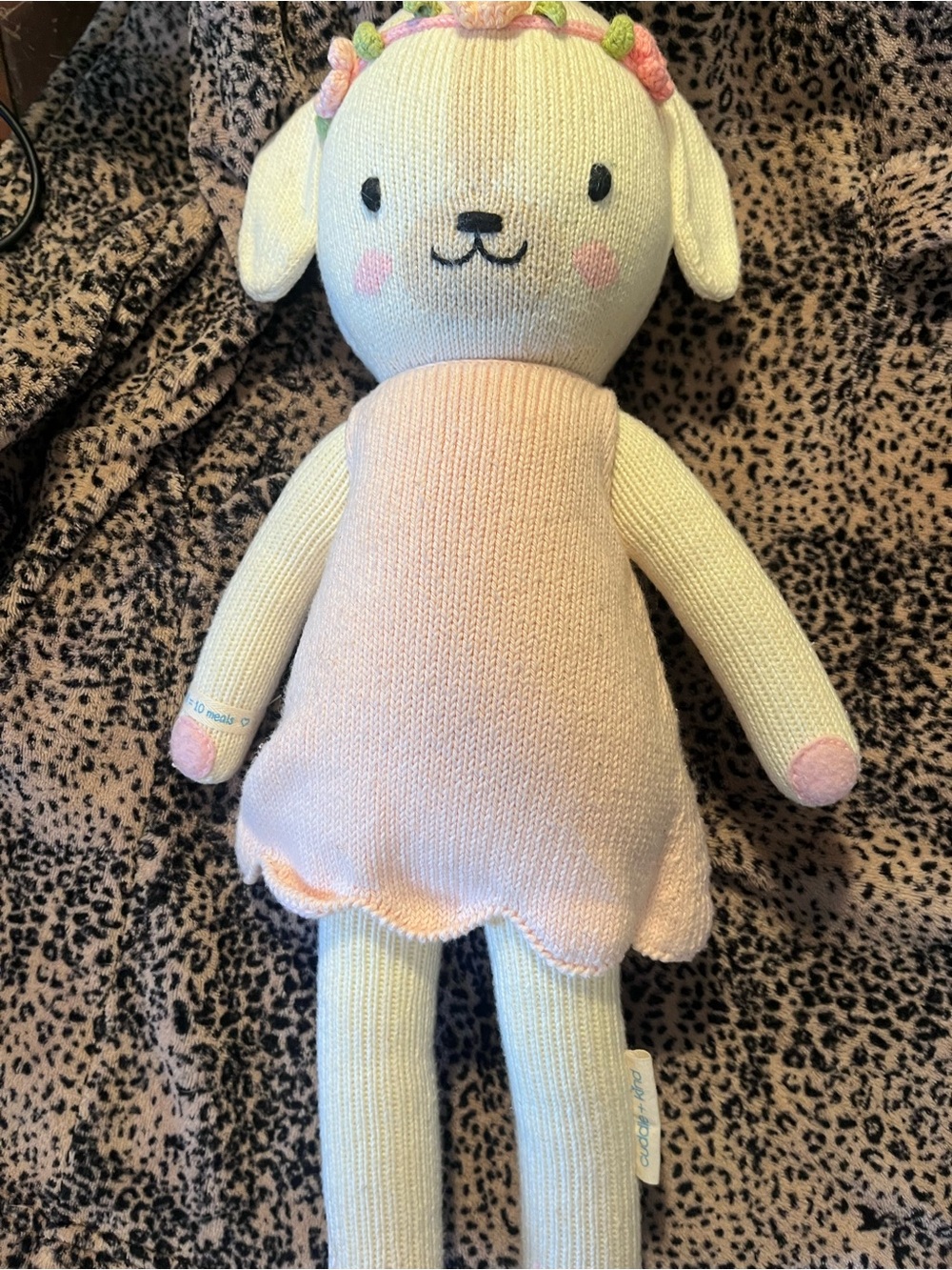 Plush Knitted Bunny Doll with Pink Dress